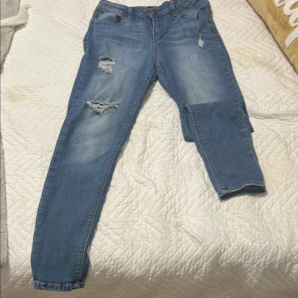 1822 Denim Blue Boyfriend Jeans Distressed Relaxed Fit